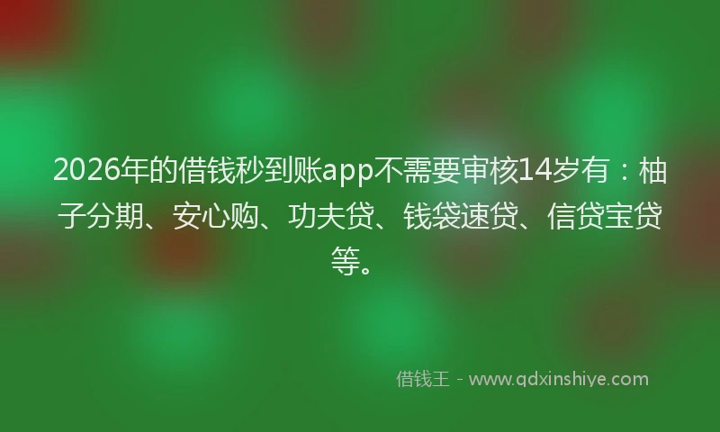 2026年的借钱秒到账app不需要审核14岁有：柚子分期、安心购、功夫贷、钱袋速贷、信贷宝贷等。