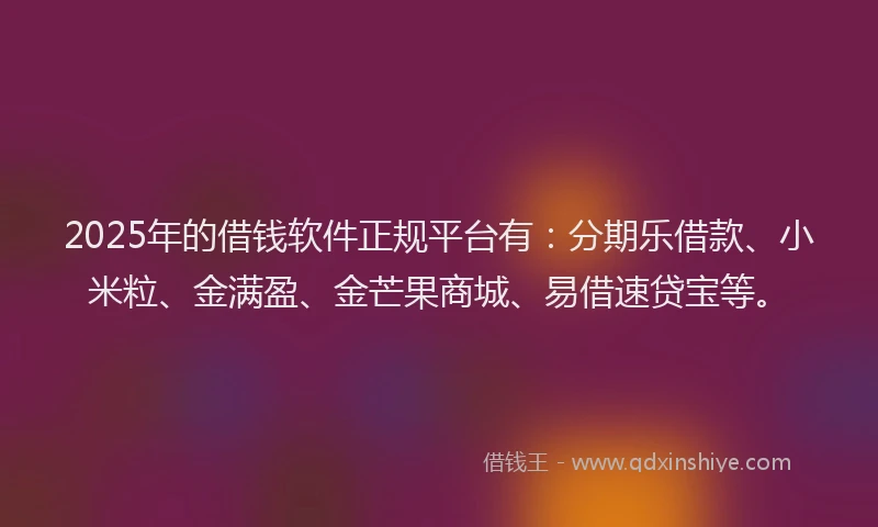 2025年的借钱软件正规平台有：分期乐借款、小米粒、金满盈、金芒果商城、易借速贷宝等。