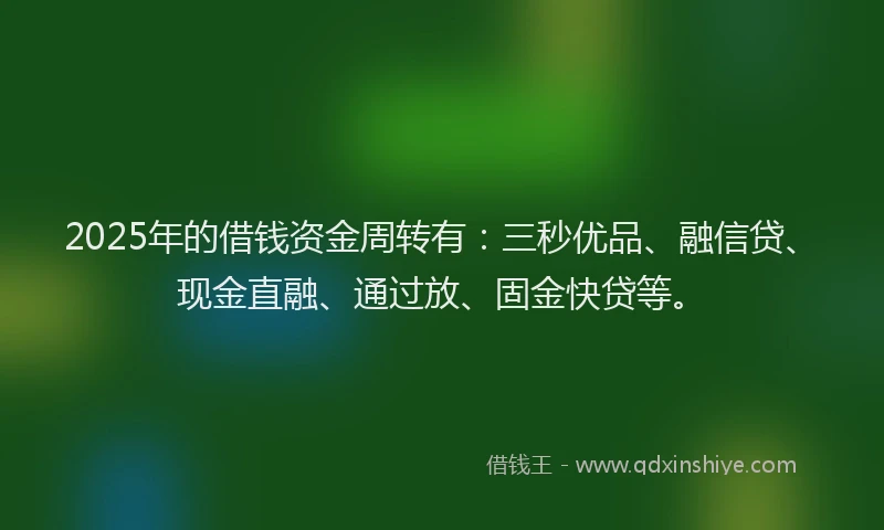 2025年的借钱资金周转有：三秒优品、融信贷、现金直融、通过放、固金快贷等。