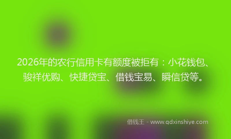 2026年的农行信用卡有额度被拒有:小花钱包、骏祥优购、快捷贷宝、借钱宝易、瞬信贷等。