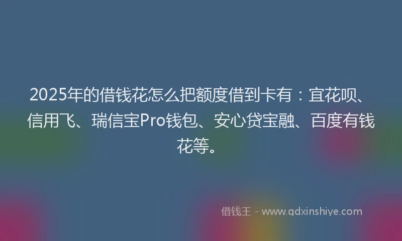 2025年的借钱花怎么把额度借到卡有：宜花呗、信用飞、瑞信宝Pro钱包、安心贷宝融、百度有钱花等。