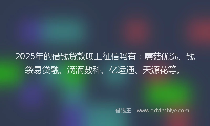 2025年的借钱贷款呗上征信吗有:蘑菇优选、钱袋易贷融、滴滴数科、亿运通、天源花等。