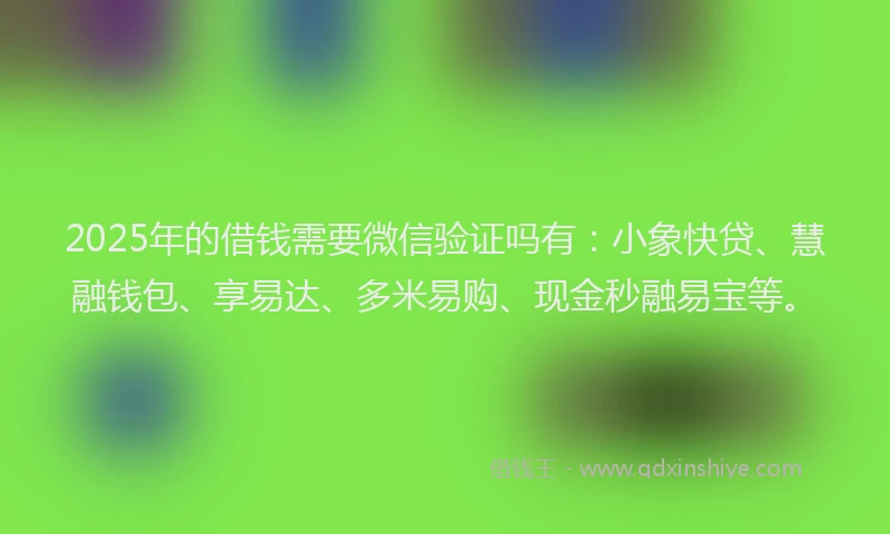 2025年的借钱需要微信验证吗有：小象快贷、慧融钱包、享易达、多米易购、现金秒融易宝等。