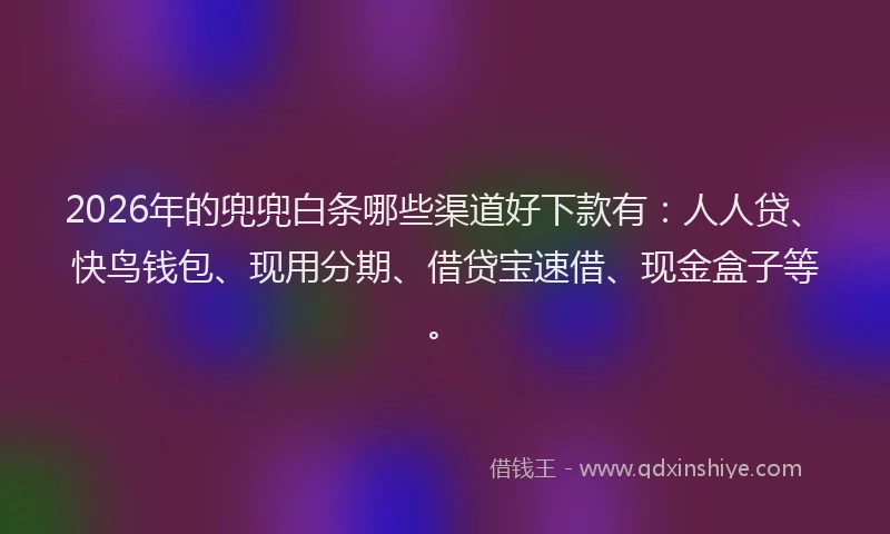 2026年的兜兜白条哪些渠道好下款有：人人贷、快鸟钱包、现用分期、借贷宝速借、现金盒子等。