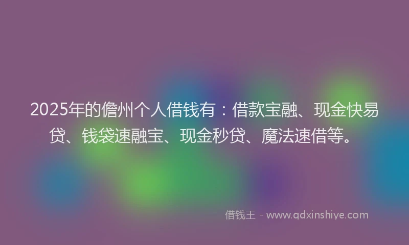 2025年的儋州个人借钱有：借款宝融、现金快易贷、钱袋速融宝、现金秒贷、魔法速借等。