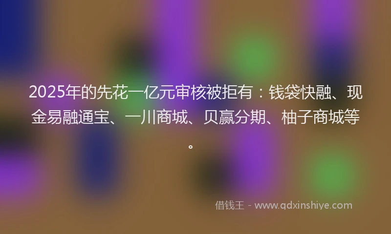 2025年的先花一亿元审核被拒有：钱袋快融、现金易融通宝、一川商城、贝赢分期、柚子商城等。