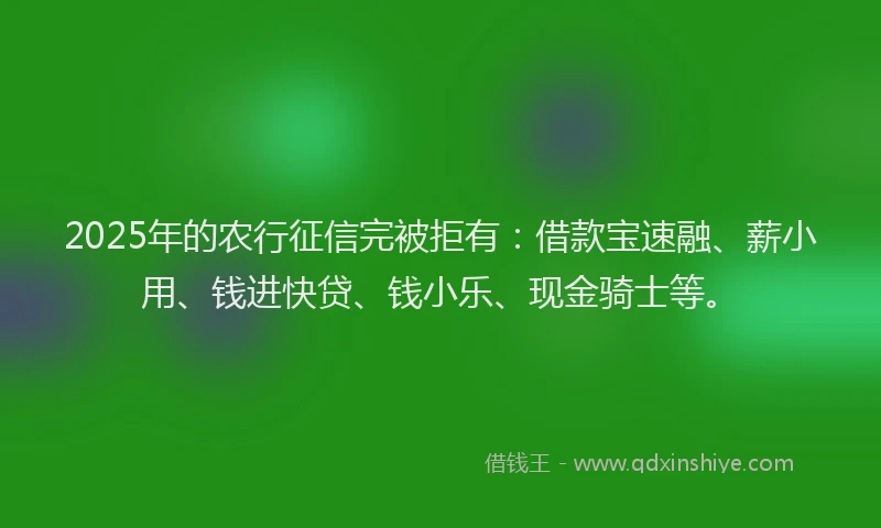 2025年的农行征信完被拒有：借款宝速融、薪小用、钱进快贷、钱小乐、现金骑士等。