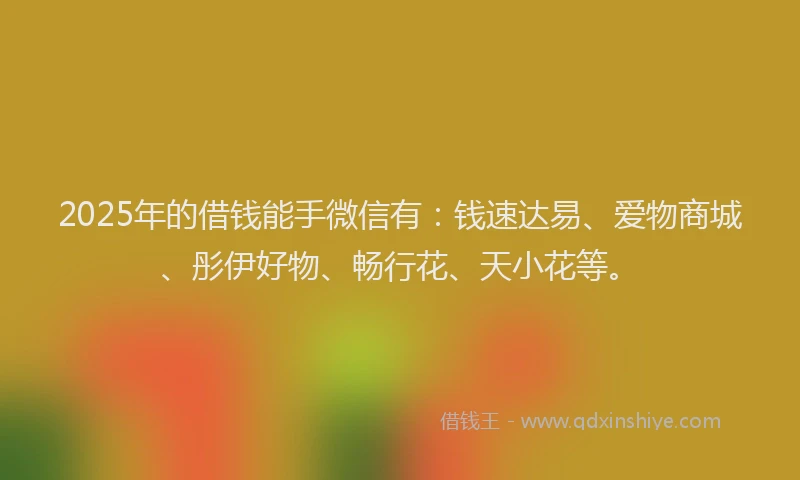 2025年的借钱能手微信有：钱速达易、爱物商城、彤伊好物、畅行花、天小花等。