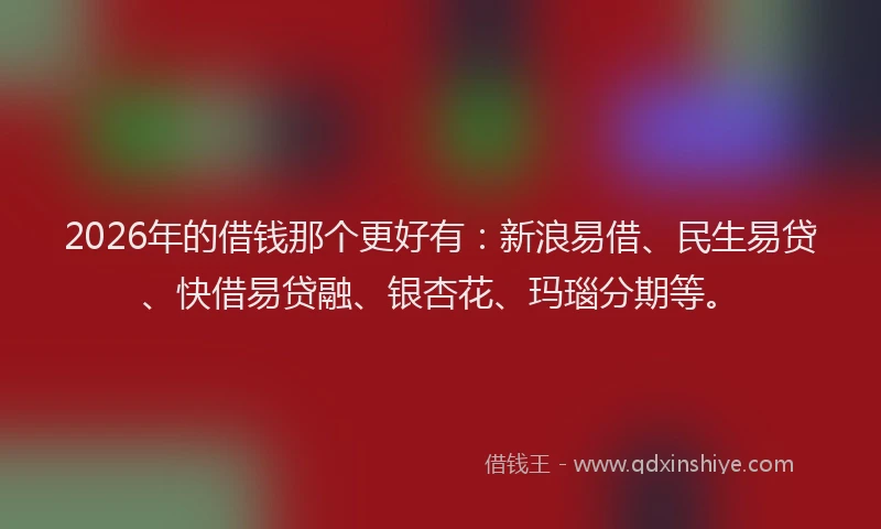 2026年的借钱那个更好有:新浪易借、民生易贷、快借易贷融、银杏花、玛瑙分期等。