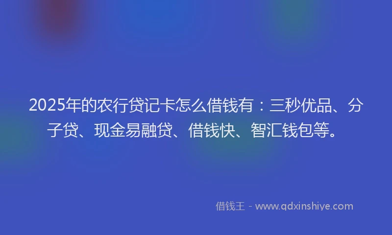 2025年的农行贷记卡怎么借钱有：三秒优品、分子贷、现金易融贷、借钱快、智汇钱包等。