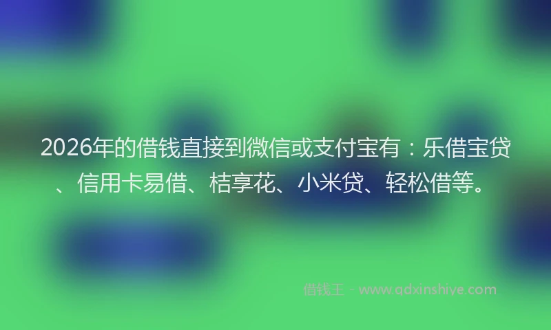 2026年的借钱直接到微信或支付宝有：乐借宝贷、信用卡易借、桔享花、小米贷、轻松借等。
