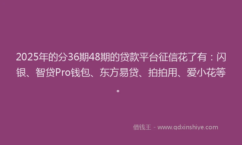 2025年的分36期48期的贷款平台征信花了有：闪银、智贷Pro钱包、东方易贷、拍拍用、爱小花等。