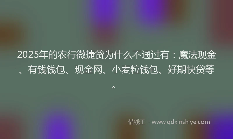 2025年的农行微捷贷为什么不通过有：魔法现金、有钱钱包、现金网、小麦粒钱包、好期快贷等。