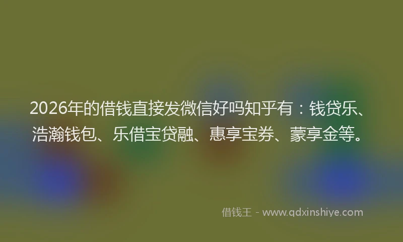 2026年的借钱直接发微信好吗知乎有：钱贷乐、浩瀚钱包、乐借宝贷融、惠享宝券、蒙享金等。