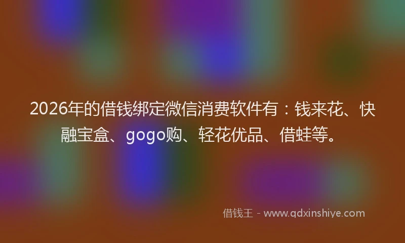 2026年的借钱绑定微信消费软件有：钱来花、快融宝盒、gogo购、轻花优品、借蛙等。