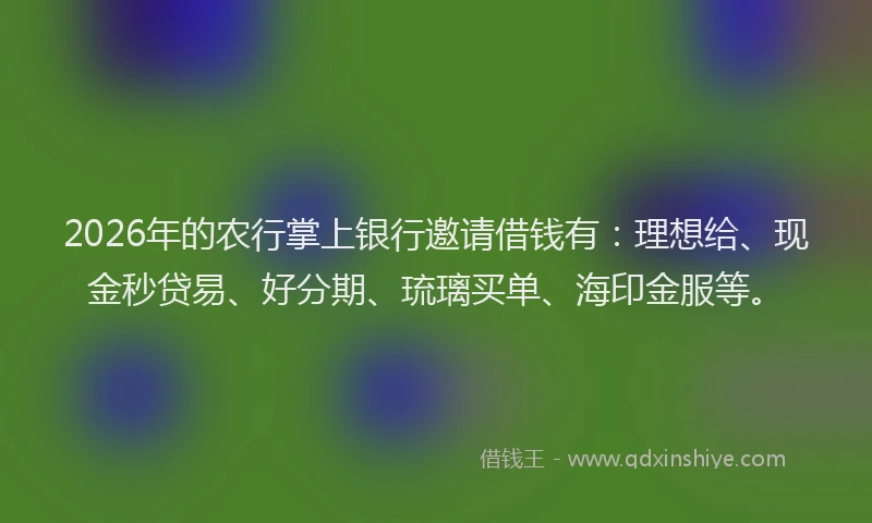 2026年的农行掌上银行邀请借钱有：理想给、现金秒贷易、好分期、琉璃买单、海印金服等。