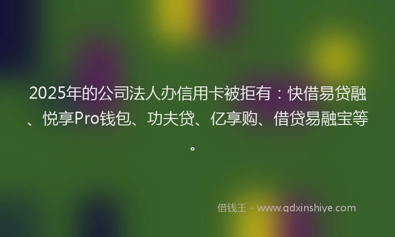 2025年的公司法人办信用卡被拒有：快借易贷融、悦享Pro钱包、功夫贷、亿享购、借贷易融宝等。