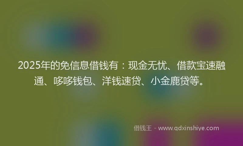 2025年的免信息借钱有：现金无忧、借款宝速融通、哆哆钱包、洋钱速贷、小金鹿贷等。