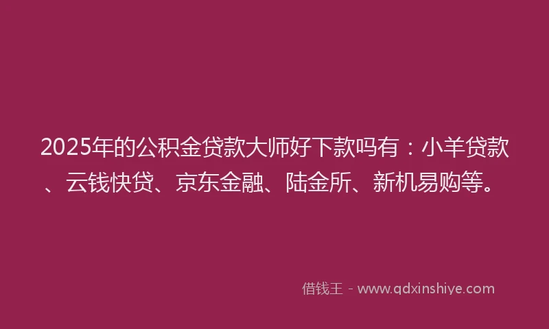 2025年的公积金贷款大师好下款吗有：小羊贷款、云钱快贷、京东金融、陆金所、新机易购等。