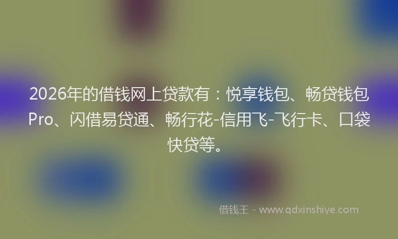 2026年的借钱网上贷款有:悦享钱包、畅贷钱包Pro、闪借易贷通、畅行花-信用飞-飞行卡、口袋快贷等。