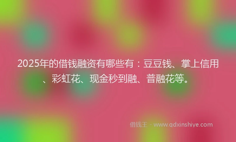 2025年的借钱融资有哪些有：豆豆钱、掌上信用、彩虹花、现金秒到融、普融花等。
