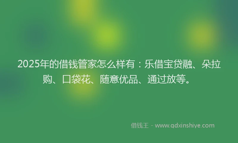 2025年的借钱管家怎么样有：乐借宝贷融、朵拉购、口袋花、随意优品、通过放等。