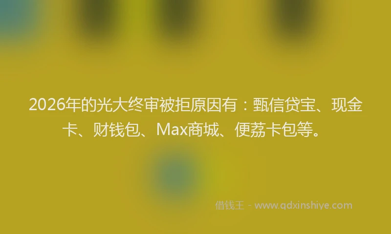 2026年的光大终审被拒原因有：甄信贷宝、现金卡、财钱包、Max商城、便荔卡包等。