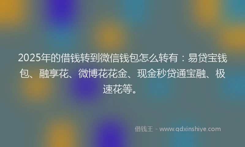 2025年的借钱转到微信钱包怎么转有：易贷宝钱包、融享花、微博花花金、现金秒贷通宝融、极速花等。