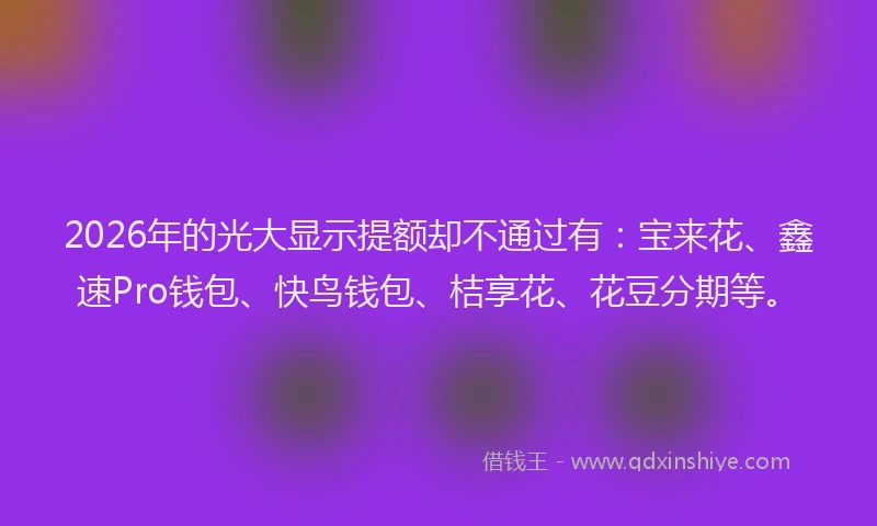 2026年的光大显示提额却不通过有:宝来花、鑫速Pro钱包、快鸟钱包、桔享花、花豆分期等。