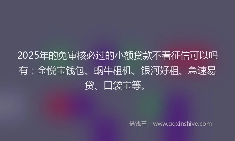 2025年的免审核必过的小额贷款不看征信可以吗有:金悦宝钱包、蜗牛租机、银河好租、急速易贷、口袋宝等。