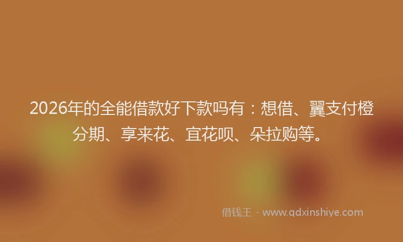 2026年的全能借款好下款吗有：想借、翼支付橙分期、享来花、宜花呗、朵拉购等。