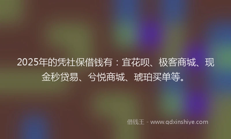 2025年的凭社保借钱有:宜花呗、极客商城、现金秒贷易、兮悦商城、琥珀买单等。