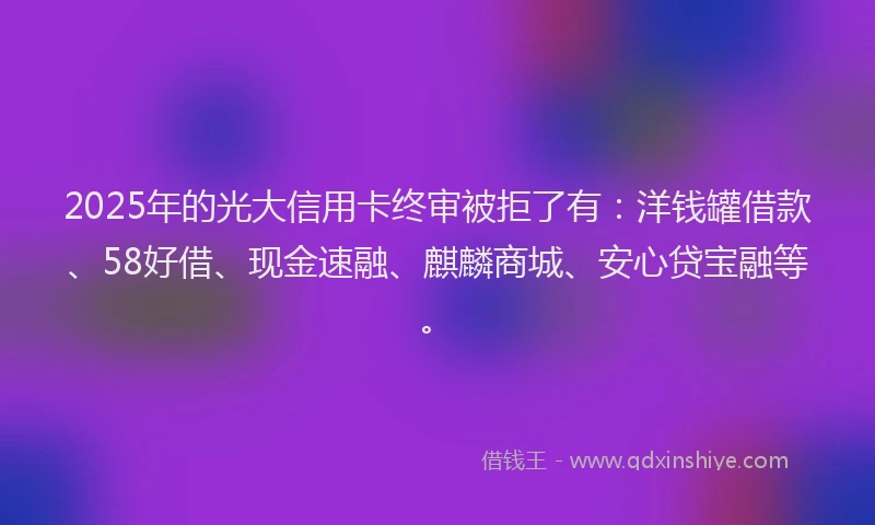 2025年的光大信用卡终审被拒了有：洋钱罐借款、58好借、现金速融、麒麟商城、安心贷宝融等。