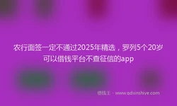 农行面签一定不通过2025年精选，罗列5个20岁可以借钱平台不查征信的app