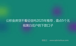 公积金房贷不看征信吗2025年推荐，盘点5个无视黑白花户的下款口子