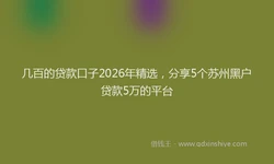 几百的贷款口子2026年精选，分享5个苏州黑户贷款5万的平台