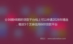 分36期48期的贷款平台线上可以申请2026年精选，概括5个芝麻信用600贷款平台