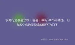 农商行消费易贷线下容易下款吗2026年精选，归纳5个高炮无视逾期能下的口子