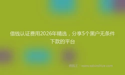借钱认证费用2026年精选，分享5个黑户无条件下款的平台