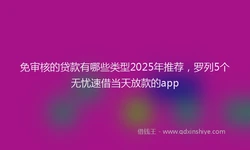 免审核的贷款有哪些类型2025年推荐，罗列5个无忧速借当天放款的app