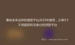像桔多多这样的借款平台2025年推荐，分享5个不用面签和芝麻分的贷款平台