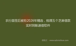 农行面签后被拒2026年精选，梳理五个芝麻借款实时到账速借软件