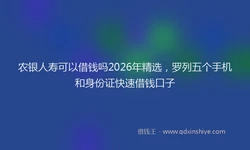 农银人寿可以借钱吗2026年精选，罗列五个手机和身份证快速借钱口子