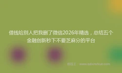 借钱给别人把我删了微信2026年精选，总结五个金融创新秒下不要芝麻分的平台