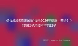借钱能提现到微信的钱吗2026年精选，整合5个网贷口子风控不严的口子