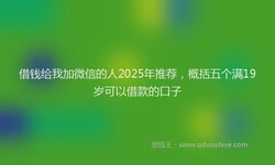 借钱给我加微信的人2025年推荐，概括五个满19岁可以借款的口子