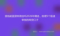 借钱能直接转微信吗2026年精选，梳理5个极速审核的网贷口子