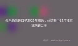 分乐购借钱口子2025年精选，总结五个12月独家贷款的口子