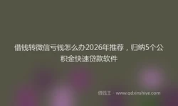 借钱转微信亏钱怎么办2026年推荐，归纳5个公积金快速贷款软件