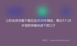 公积金房贷看不看征信2026年精选，整合5个18岁借款神器快速下款口子